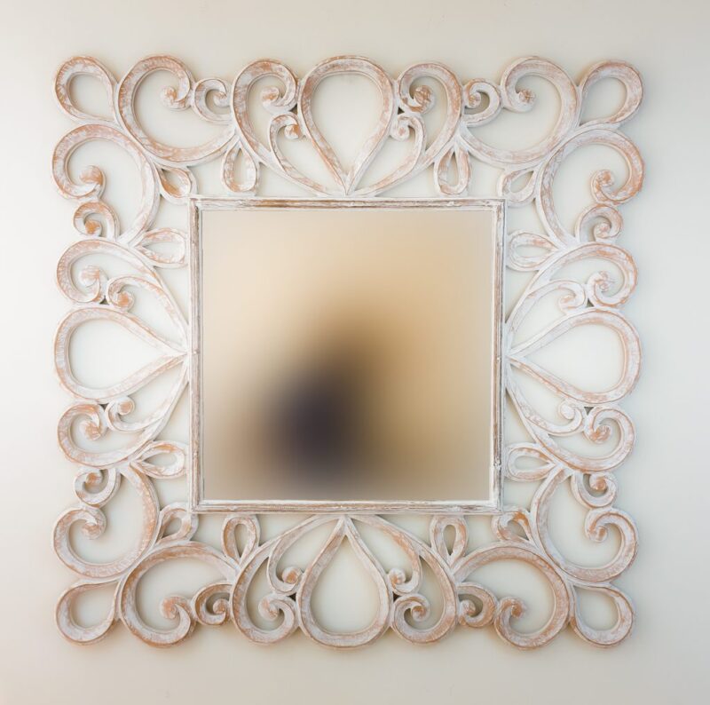 Espejo decorativo de madera Almora de 120x120cm en Blanco decapado
