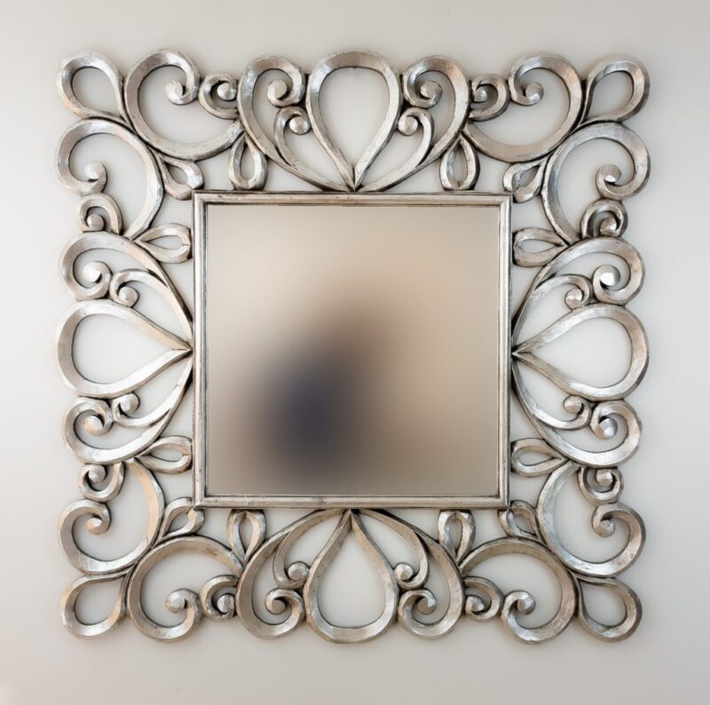 Espejo decorativo de madera Almora de 120x120cm en Plata (envejecida)