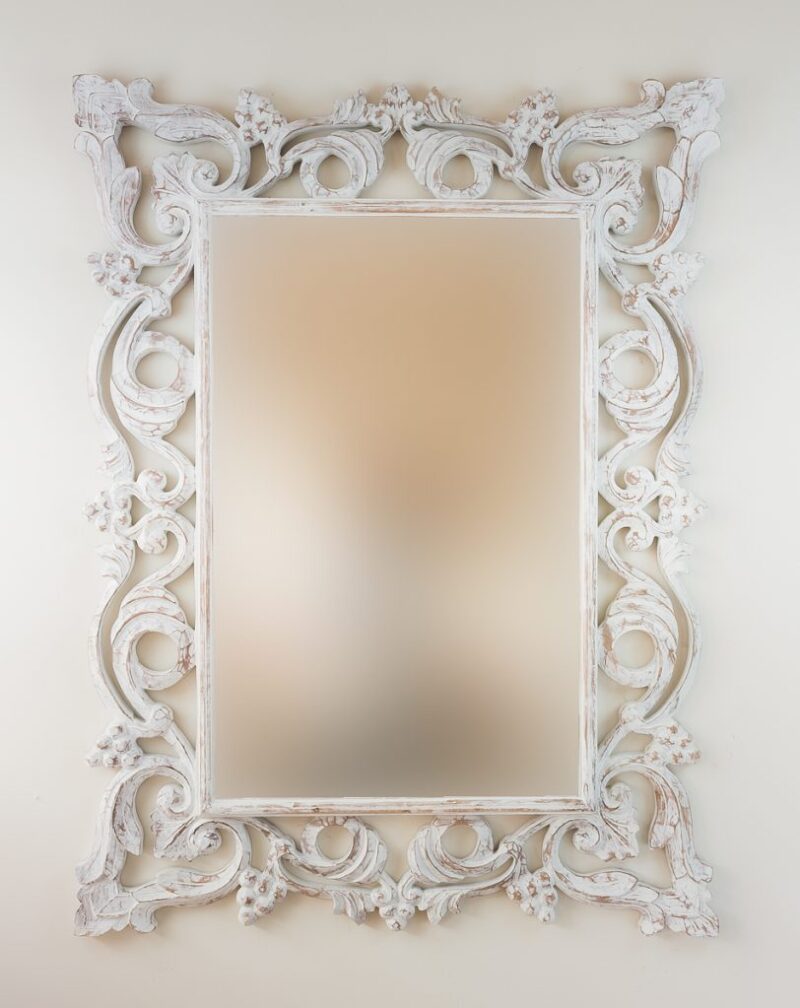 Espejo decorativo de madera Gada Warta de 90x120cm en Blanco decapado