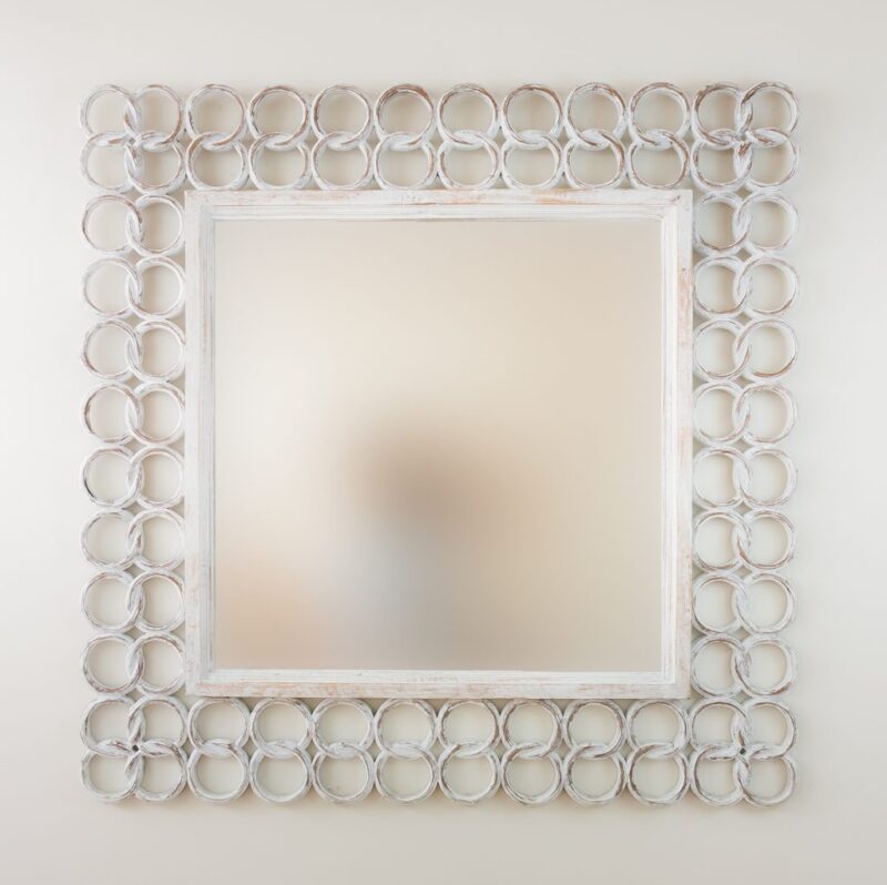 Espejo decorativo de madera Gold Chain de 100x100cm en Blanco decapado