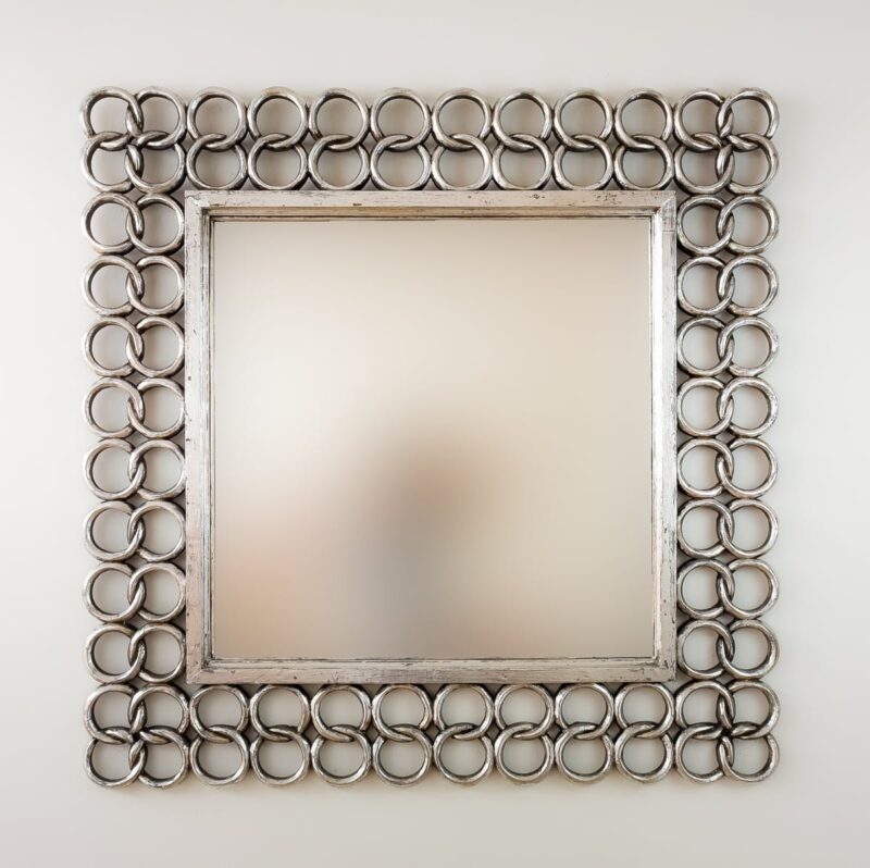 Espejo decorativo de madera Gold Chain de 100x100cm en Plata (envejecida)