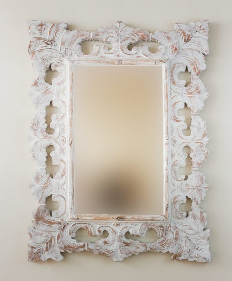 Espejo decorativo de madera Colonial Classic de 60x80cm en Blanco decapado