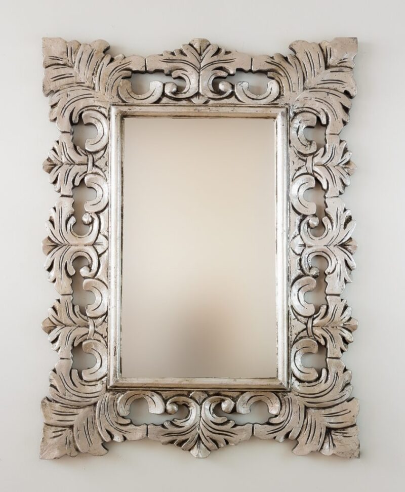 Espejo decorativo de madera Colonial Classic de 60x80cm en Plata (envejecida)