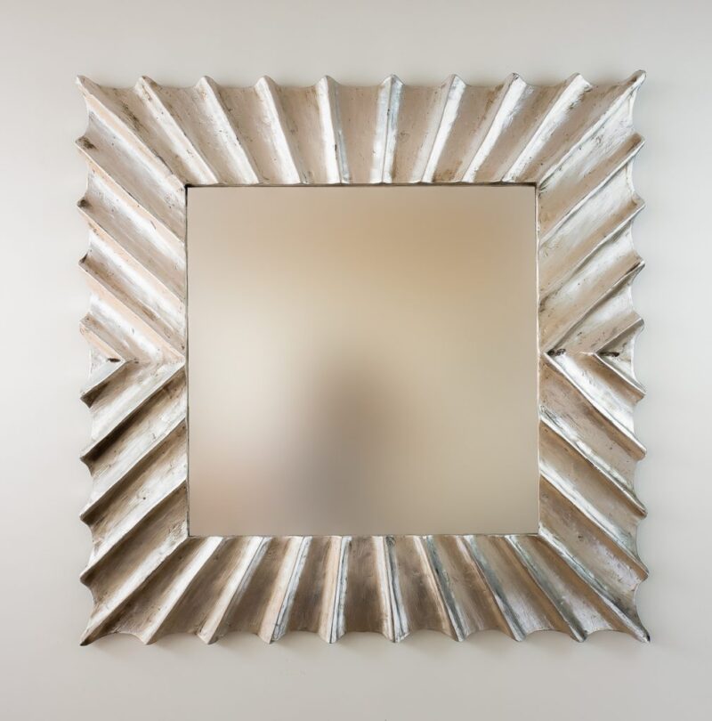 Espejo decorativo tipo sol de madera Surya Burik de 100x100cm en Plata (envejecida)