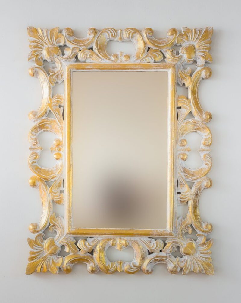 Espejo decorativo de madera Eiffell de 60x80cm en blanco y pan de oro