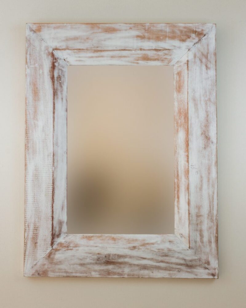 Espejo decorativo de madera Flat Miring de 60x80cm en Blanco decapado