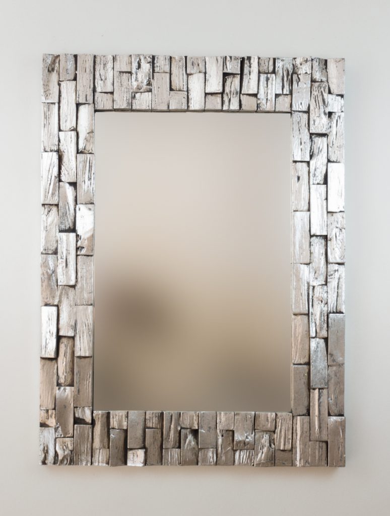 Rococo Espejo Decorativo de Madera Tikar Lebar de 60x80cm en Plata Envejecida 