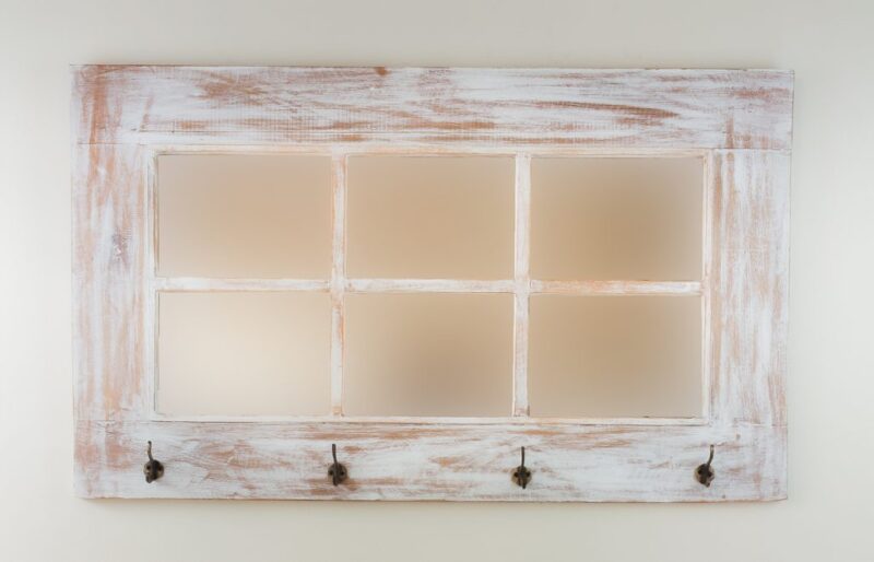 Espejo decorativo de madera French Windows With Hanger de 60x100cm en Blanco decapado