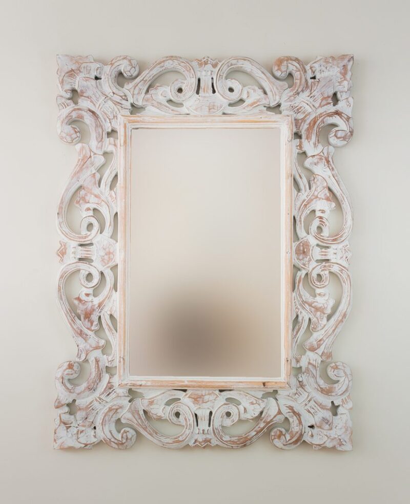 Espejo decorativo de madera Tanduk de 60x80cm en Blanco decapado
