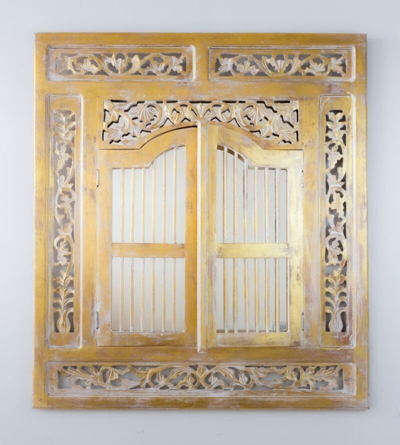 Espejo decorativo de madera Window Jati de 90x80cm en blanco y pan de oro