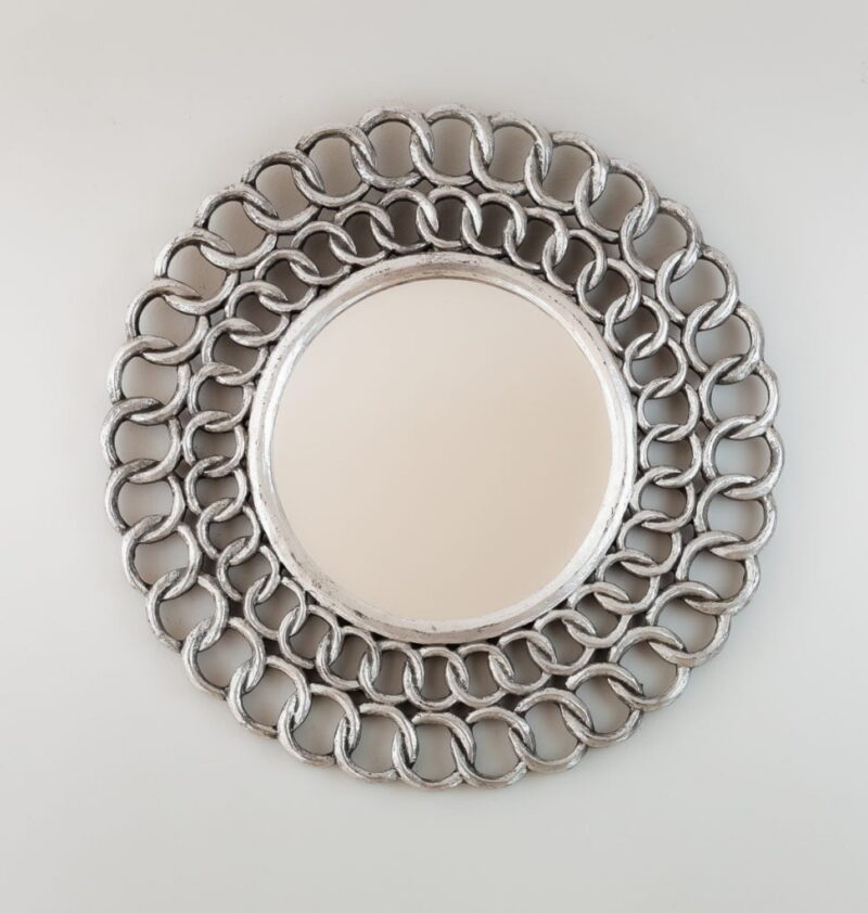 Espejo decorativo de madera Gold Chaine Circle de 50x50cm en Plata (envejecida)