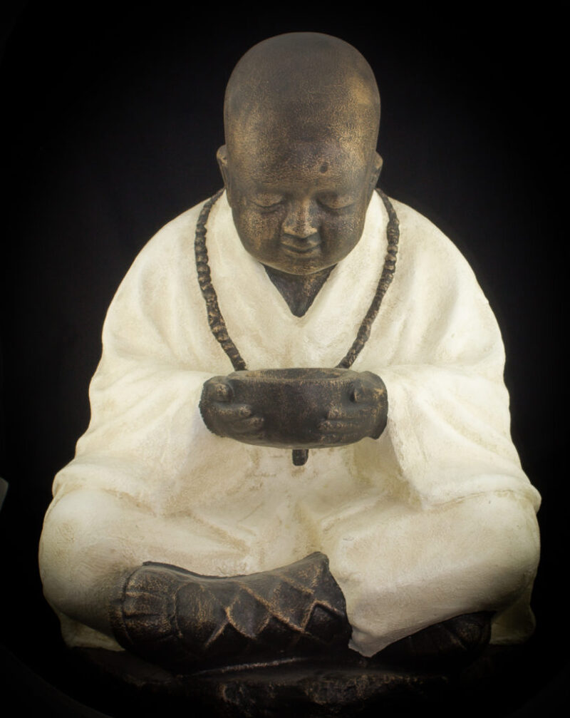 Figura Buda monje Shaolin sentado con cuenco de 70x50 cm