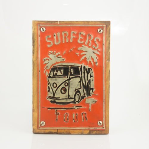 Cuadro decorativo Vintage (metal y madera) 20X30 "Surfers" según imagen