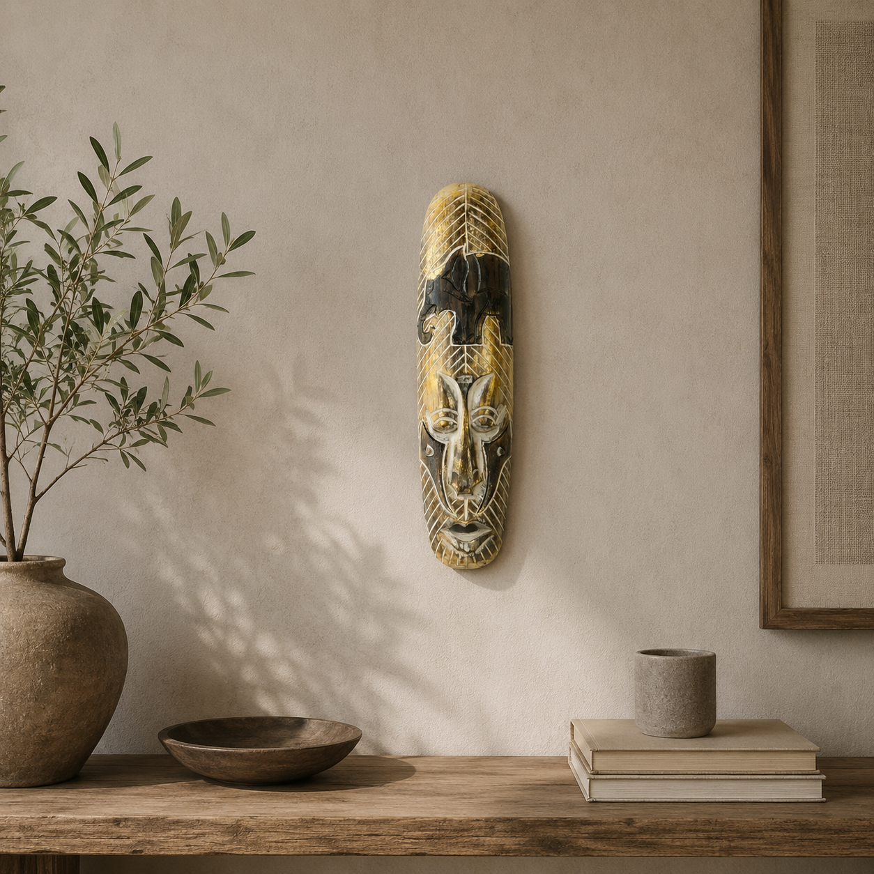 Mazcara etnica senter kuris Máscara étnica realizada en madera decorada Senter Kurus Mask de 30cm