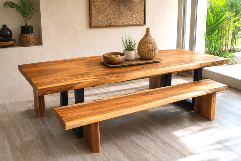 Bancos de Suar rústicos de madera maciza con pata de madera de 2 metros