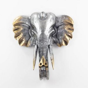 Figura elefante de pared tallada en madera de 50x45cm Wall plata y oro