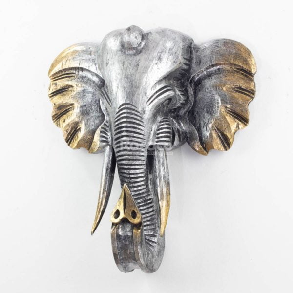 Figura elefante de pared tallada en madera de 50x45cm Wall plata y oro