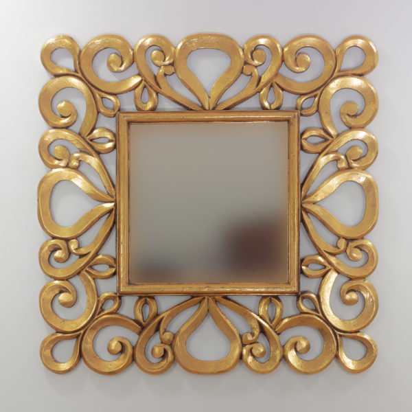Espejo decorativo de madera Almora de 80x80 en Oro (envejecido)