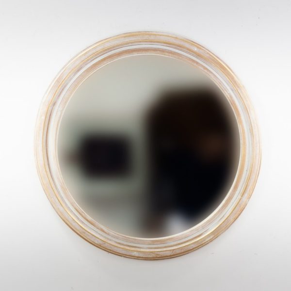 Espejo decorativo de madera Round Polos de 80x80 en blanco y pan de oro