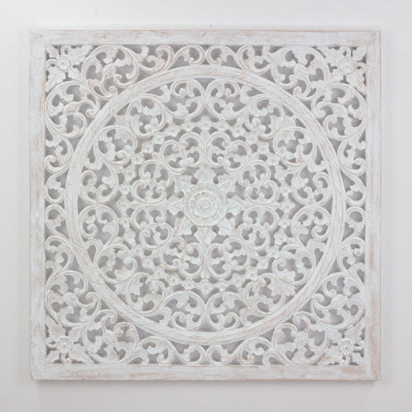 Mandala cuadrado decorativo Decowall Small de 100x100 en Blanco decapado