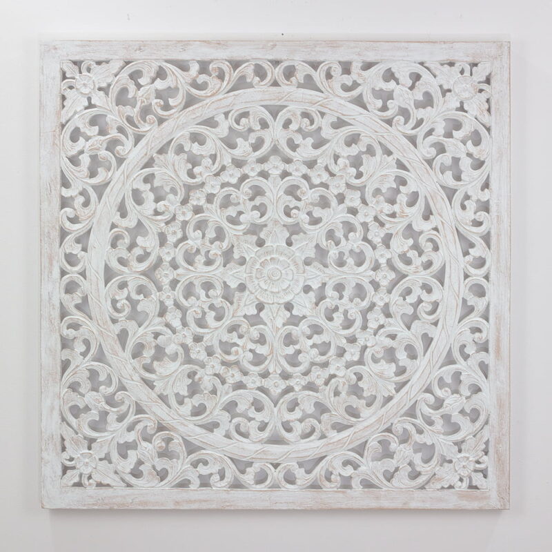 Mandala cuadrado decorativo Decowall Small de 100x100 en Blanco decapado