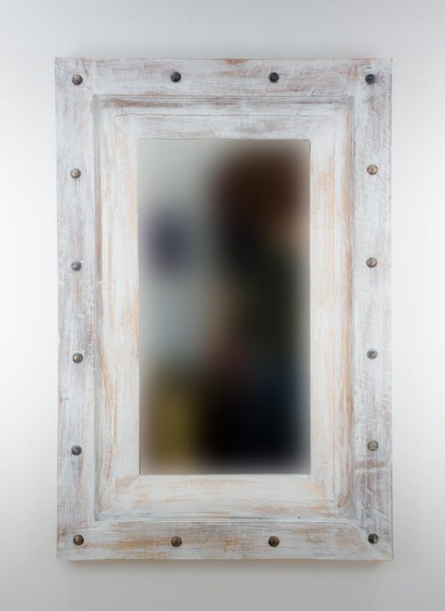 Espejo de pared decorativo Flat Miring Plinkut Blanco (envejecido) de 120cm.
