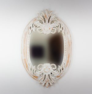 Espejo de pared decorativo Oval Carved Selem Blanco (envejecido) de 90cm.