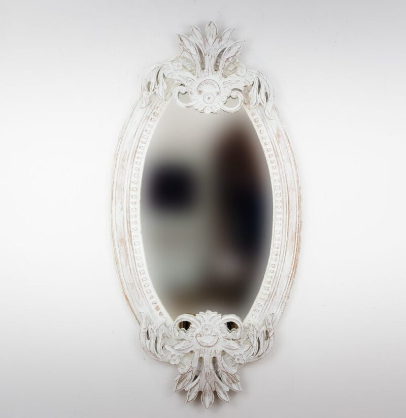 Espejo de pared decorativo Oval Carved Selem Blanco (envejecido) de 120cm.