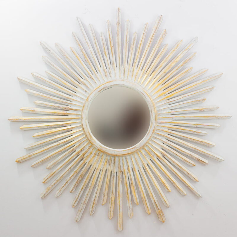 Espejo decorativo de madera Sunblast wide de 120x120 en blanco y pan de oro