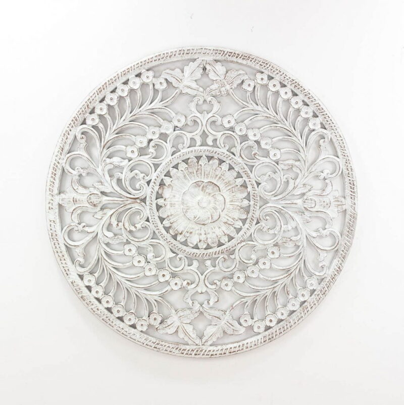 Espejo de pared decorativo Decowall Round Blanco (envejecido) de 100cm.