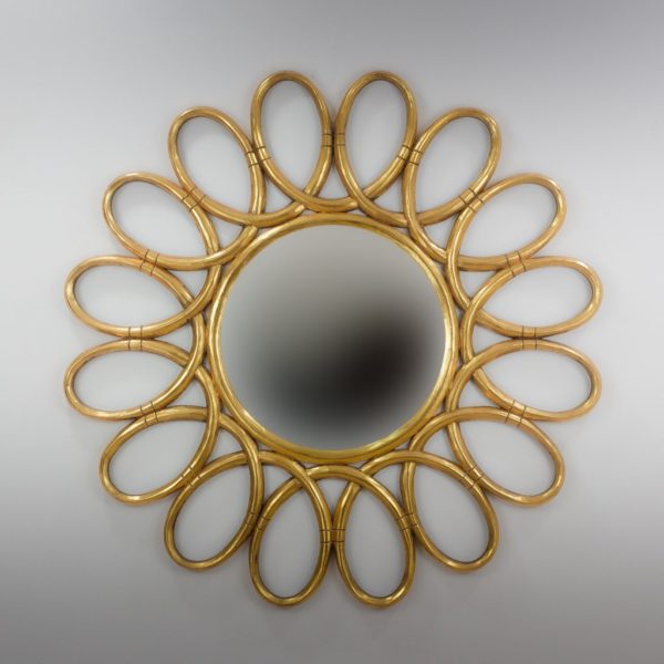 Espejo de pared decorativo Margarite Rounded Oro (envejecido) de 120cm.