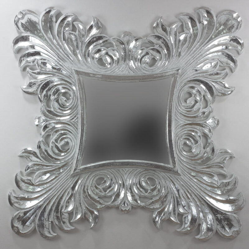 Espejo decorativo de madera Spring de 120x120 en blanco y plata
