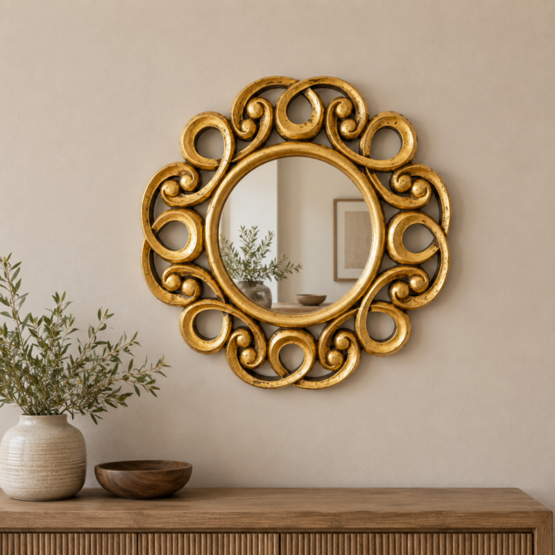 Espejo decorativo de madera Gospel de 50x50 en Oro (envejecido)