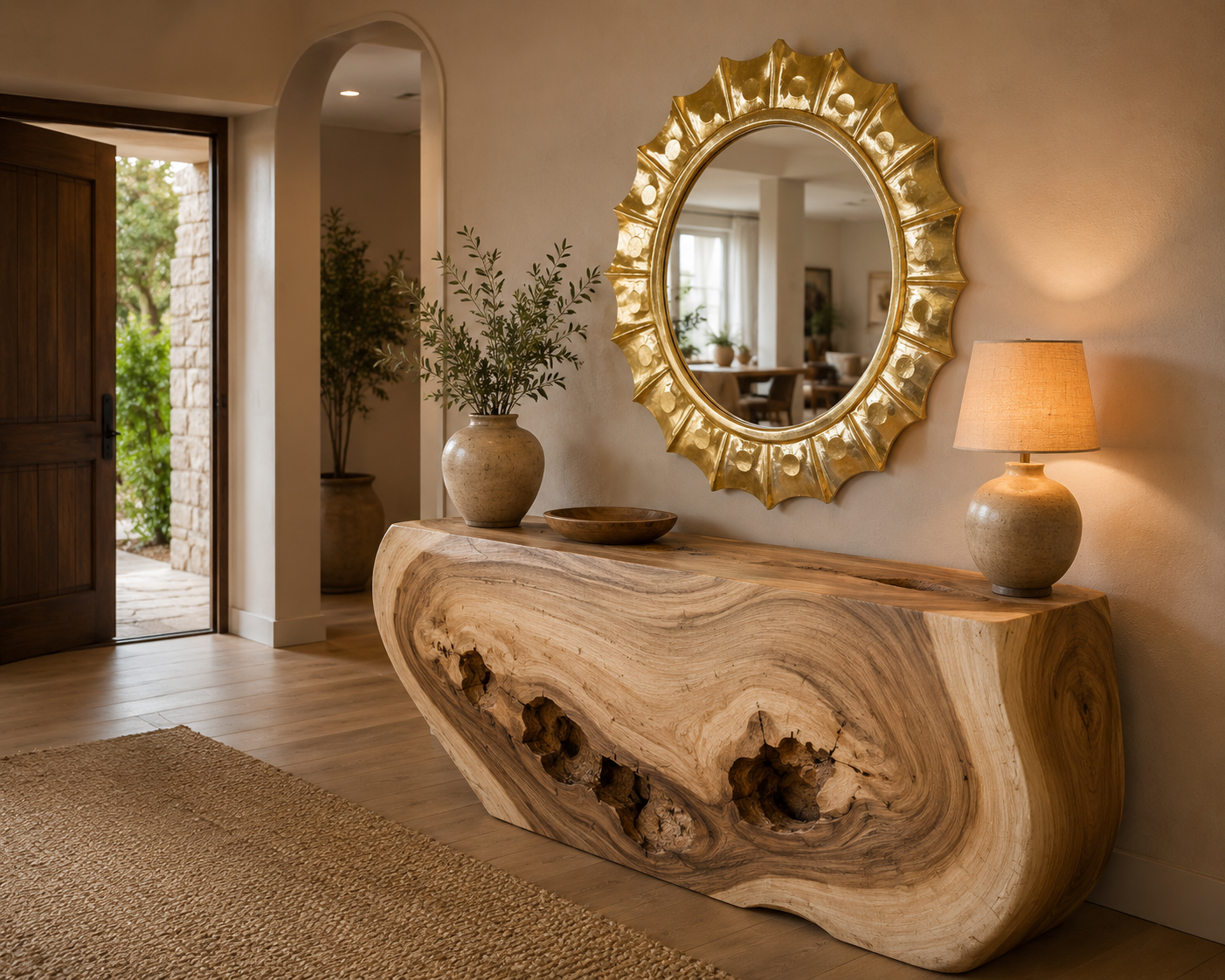 espejo sol oro envejecido Espejo decorativo tipo sol de madera Round Surya de 120x120 en Oro (envejecido)
