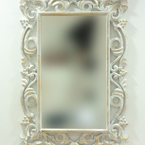Espejo decorativo de madera Gada Warta de 100x70 en blanco y pan de oro