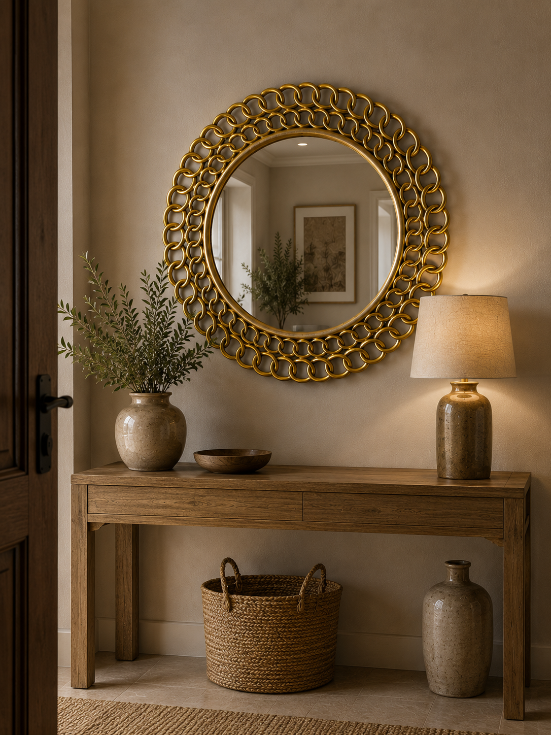 DOBLE TALY 100 Espejo de madera Gold Chaine Circle de 100cm en Oro (envejecido)