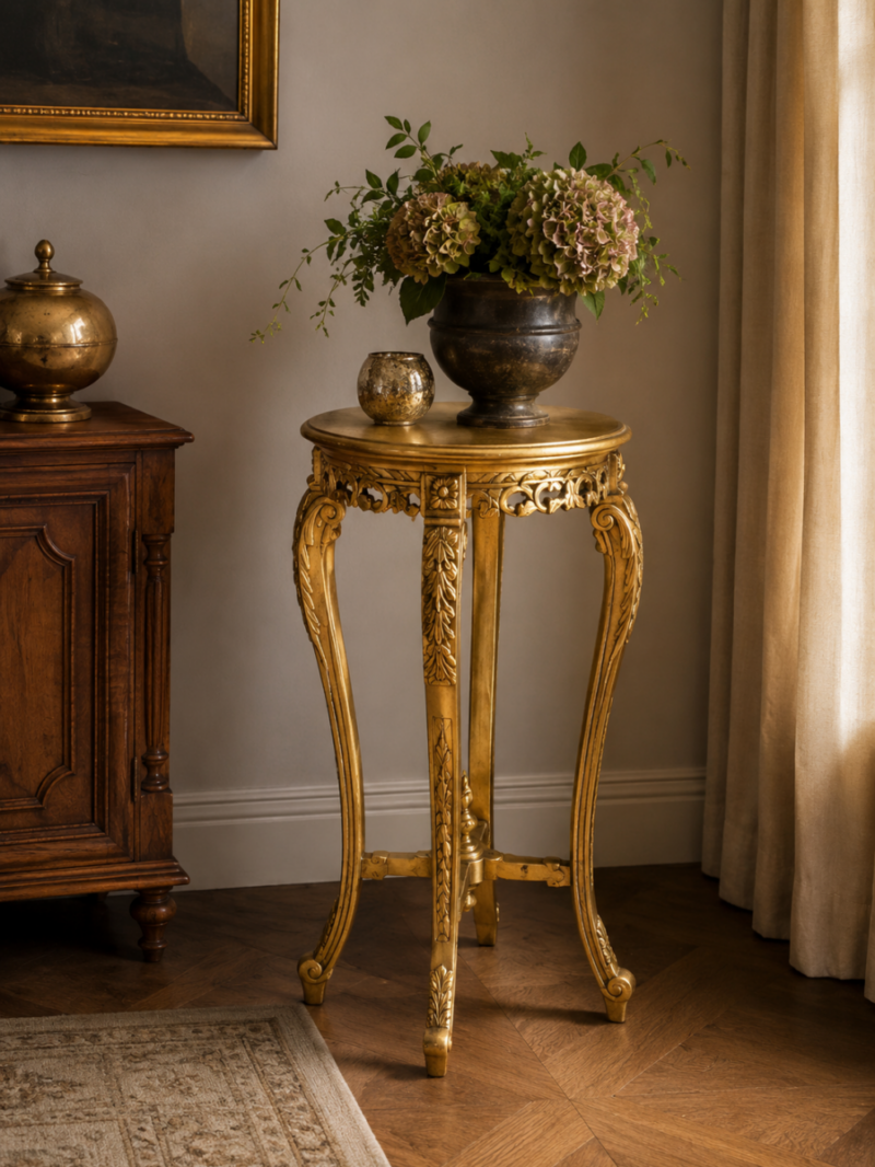 Mueble auxiliar de teca Cleo acabado en oro envejecido