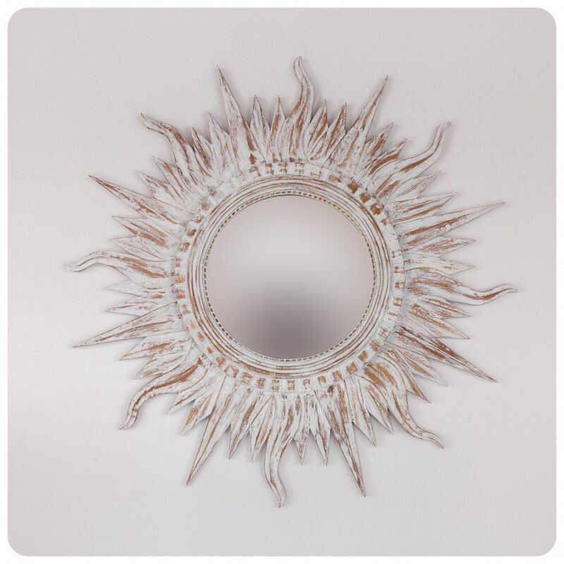 Espejo de pared decorativo Ombak Api Teak Blanco (envejecido) de 110x110cm. Rococó