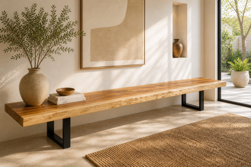 Bancos de Suar rústicos de madera maciza con pata de hierro de 3 metros