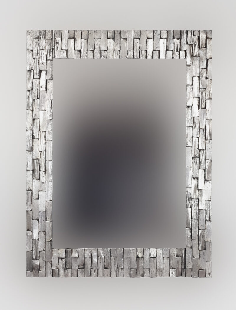 Espejo decorativo de madera Catak Bendy de 120x90 en Plata (envejecida)