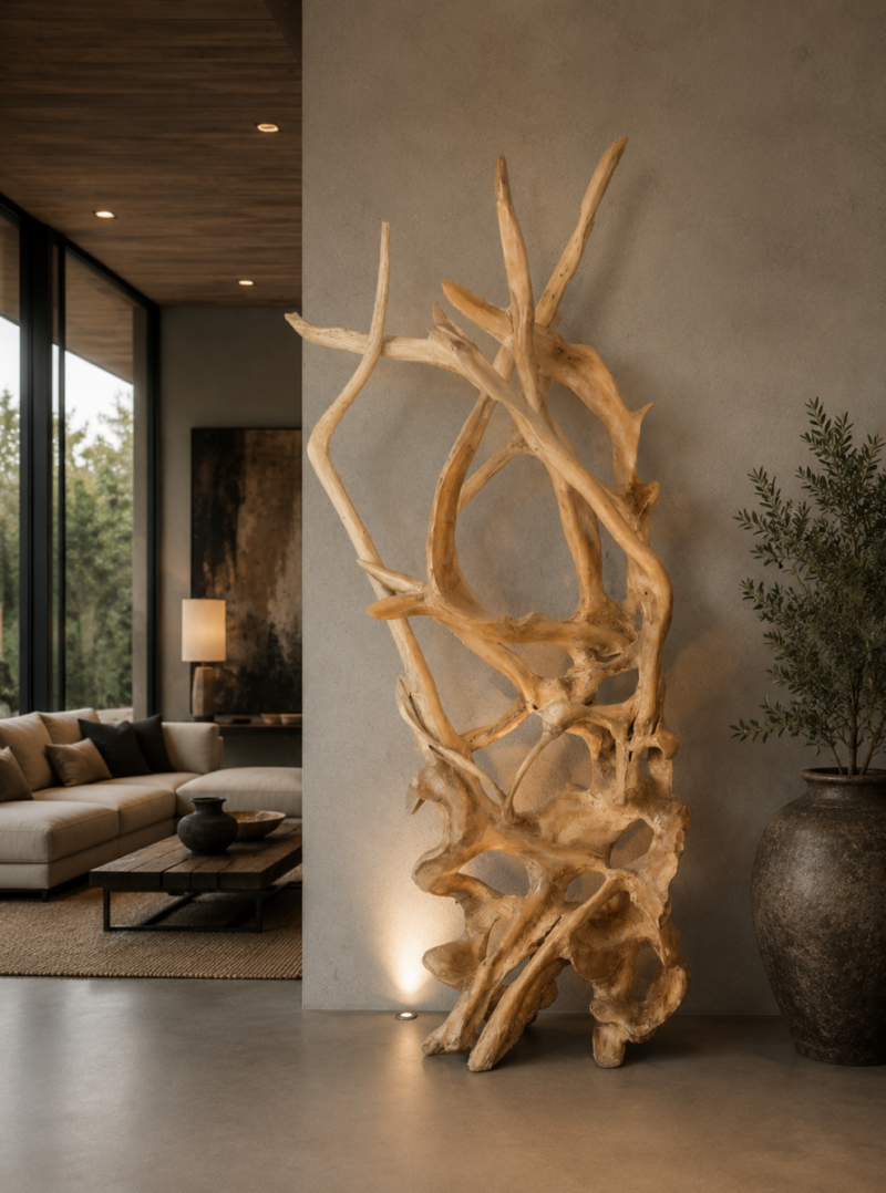 Escultura natural decorativa de madera de teca de 200x70x40cm (pieza única)