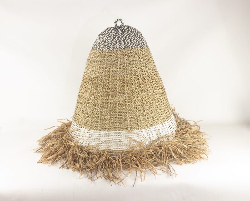 Pantalla de lámpara de techo de Rafia-Seagrass en blanco y natural de 60x60cm