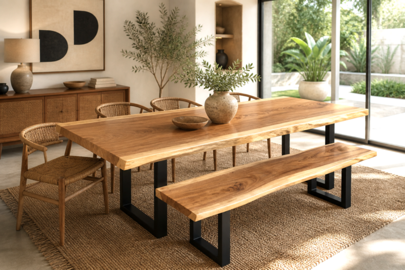 Bancos de Suar rústicos de madera maciza con pata de hierro de 2 metros