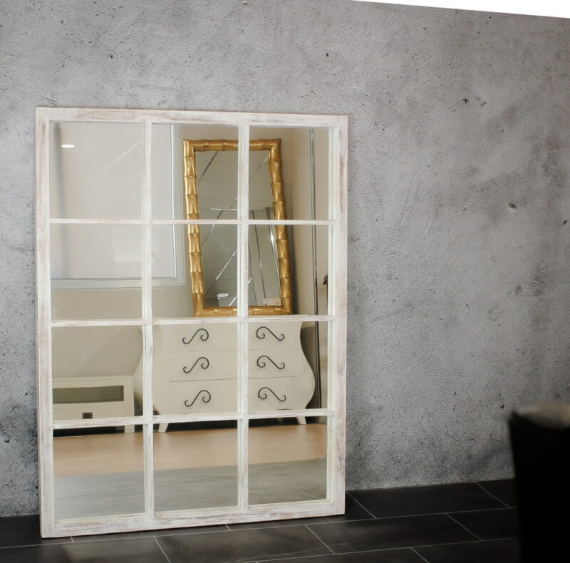 Espejo de pared decorativo Tuscani Window Blanco (envejecido) de 130x100cm. Rococó