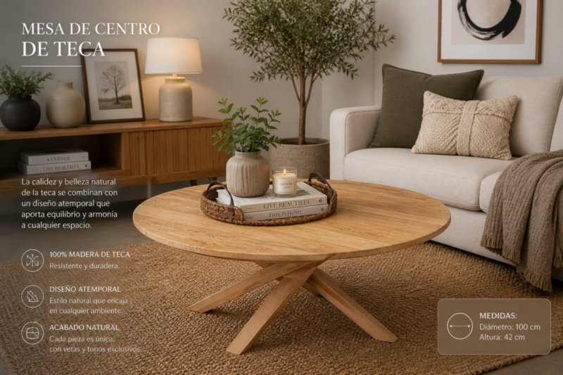 Mesa café redonda de Teca reciclada "Smooth Line" de 100x42 (LIQUIDACIÓN)