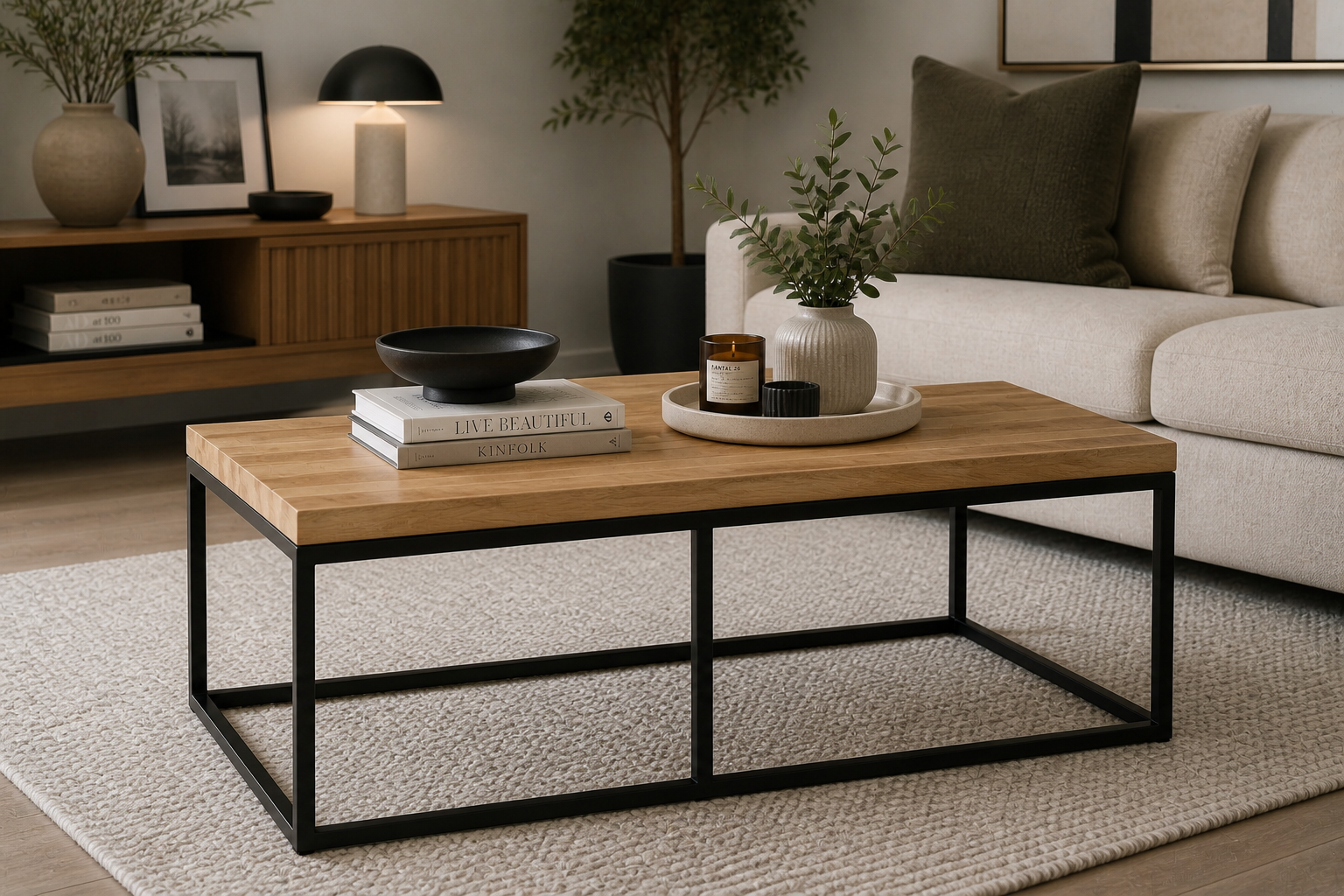 Mesa centro teca y hierro 110 Mesa rectangular de centro de Teca y hierro (s3) de 100x50x41