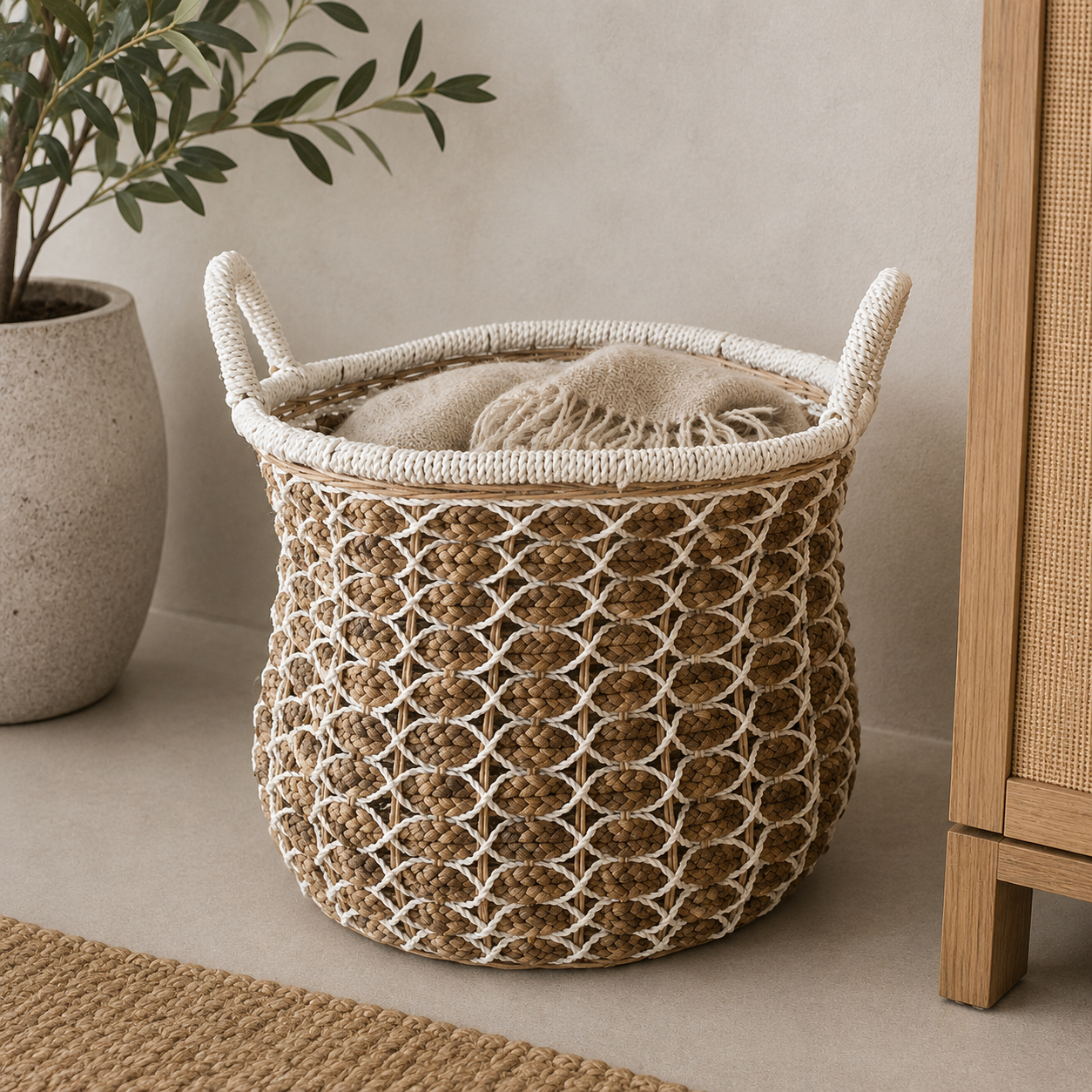 cesto de 43cm fibras naturales Cesto jumbo blanco-natural 43x43cm (mediano)