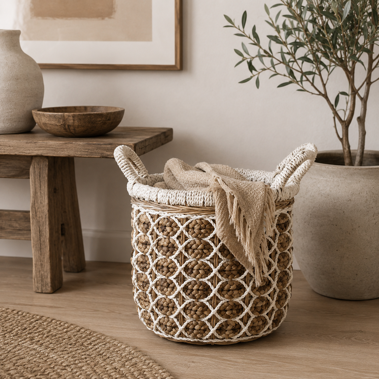 cesto jumbo blanco Cesto jumbo blanco-natural 32x35cm (pequeño)