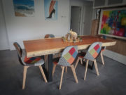 Mesa de madera de suar maciza con pata metal