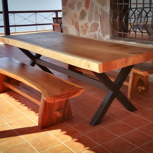 Mesas de suar de madera rústica con pata metal